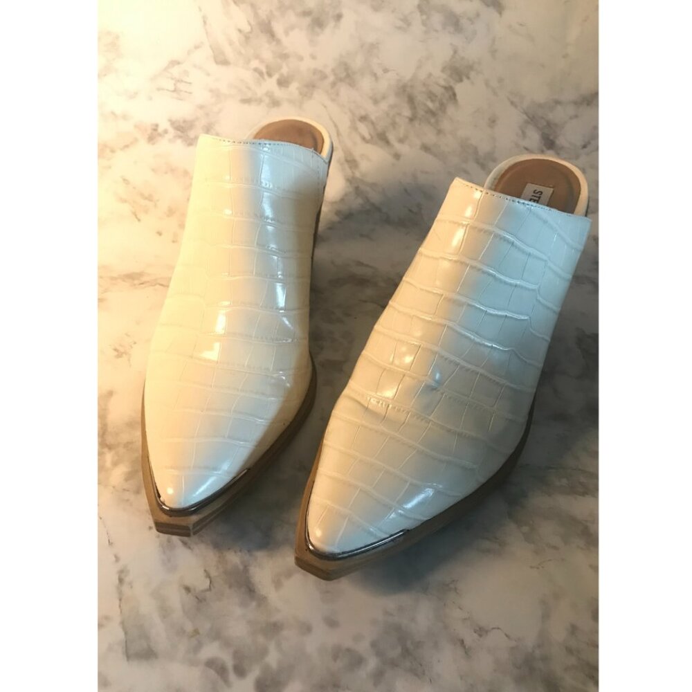 STEVE MADDEN Womens White Metal Toe Strip Alanna Slip On Mules - Size 10 M